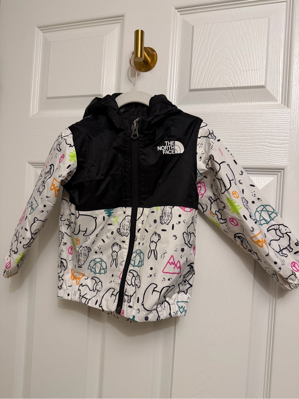 The North Face Black & White Hooded Graphic Kids Jacket